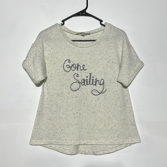 LOFT Gone Sailing Short Sleeve Grey Knit Top Size S - Picture 2 of 8